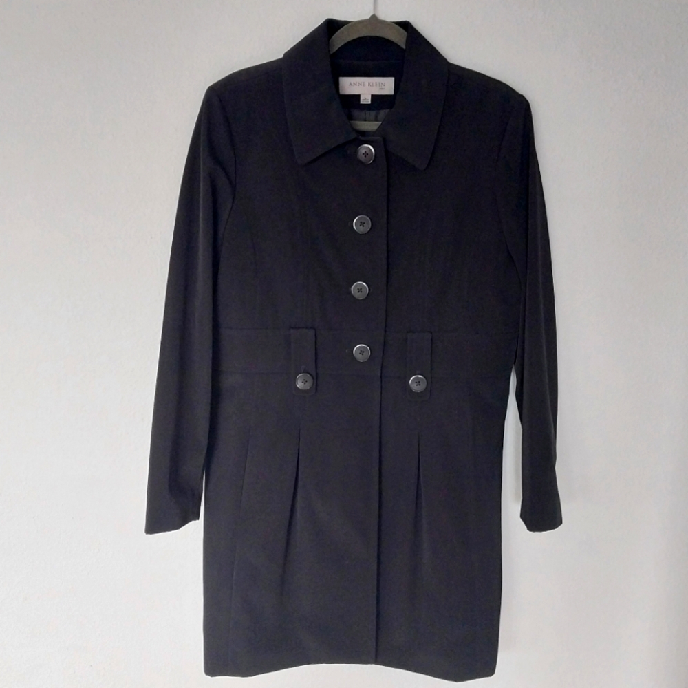 Anne Klein Black A-Line Corporate Chic Minimalist Trench Coat NWOT